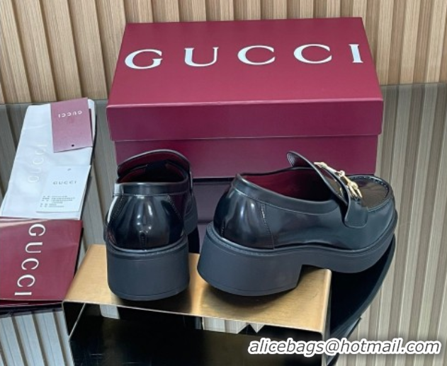Good Looking Gucci Shiny Leather Loafers 4.5cm with Horsebit Black 2025 840725