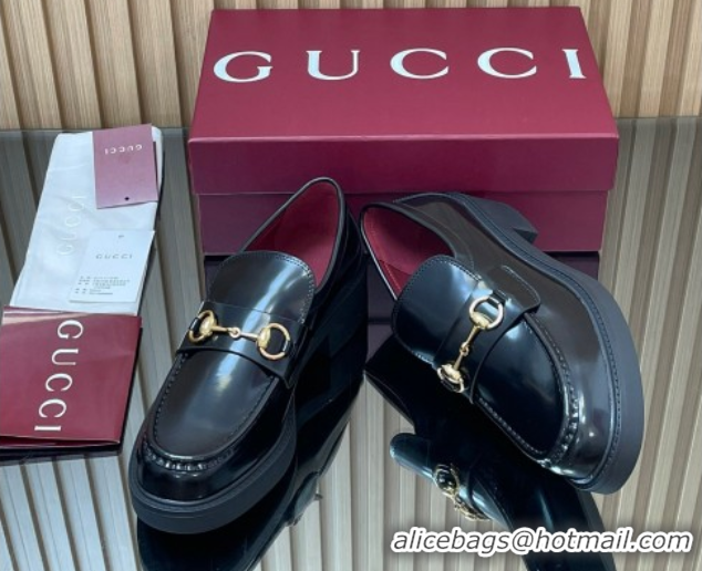 Good Looking Gucci Shiny Leather Loafers 4.5cm with Horsebit Black 2025 840725