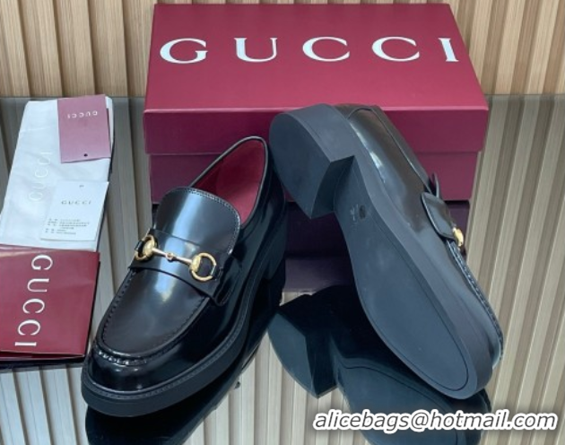 Good Looking Gucci Shiny Leather Loafers 4.5cm with Horsebit Black 2025 840725