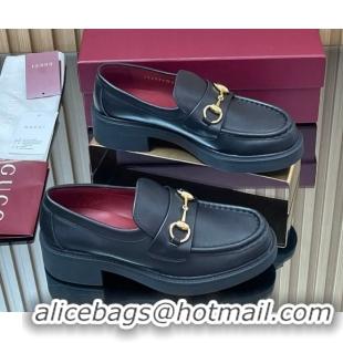 Comfortable Gucci Calf Leather Loafers 4.5cm with Horsebit Black 2025 840725