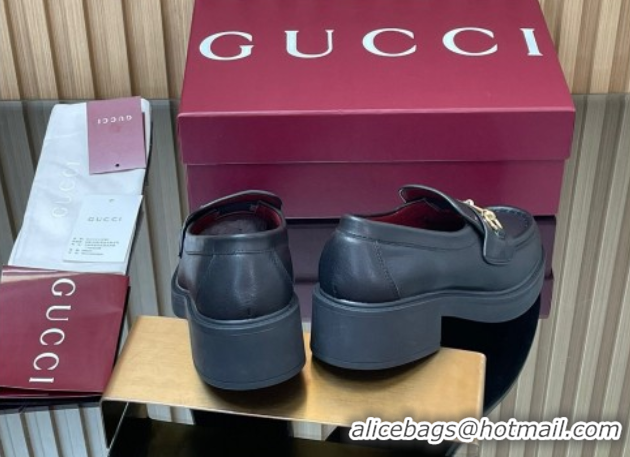 Comfortable Gucci Calf Leather Loafers 4.5cm with Horsebit Black 2025 840725