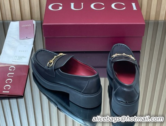 Comfortable Gucci Calf Leather Loafers 4.5cm with Horsebit Black 2025 840725