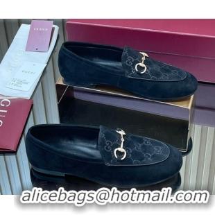 Leisure Gucci Jordaan GG Upper Suede Flat Loafers with Horsebit Black 2025 840725