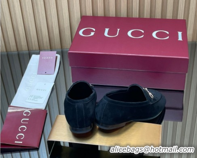 Leisure Gucci Jordaan GG Upper Suede Flat Loafers with Horsebit Black 2025 840725