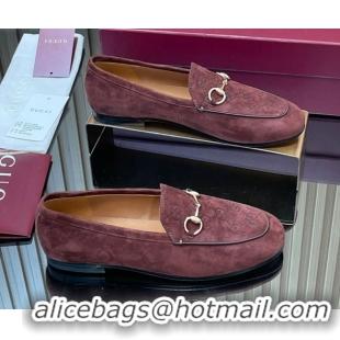 Shop Cheap Gucci Jordaan GG Upper Suede Flat Loafers with Horsebit Dark Brown 2025 840725