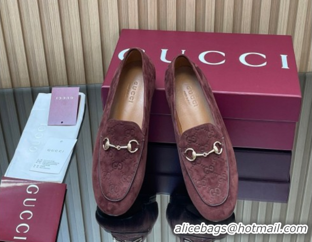 Shop Cheap Gucci Jordaan GG Upper Suede Flat Loafers with Horsebit Dark Brown 2025 840725