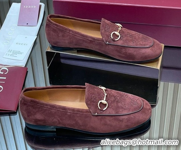 Shop Cheap Gucci Jordaan GG Upper Suede Flat Loafers with Horsebit Dark Brown 2025 840725