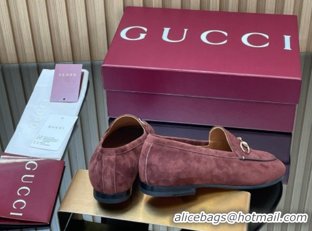 Shop Cheap Gucci Jordaan GG Upper Suede Flat Loafers with Horsebit Dark Brown 2025 840725