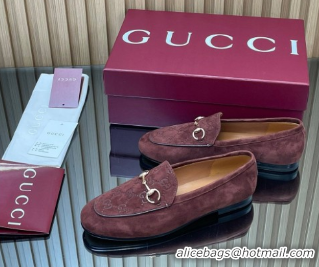 Shop Cheap Gucci Jordaan GG Upper Suede Flat Loafers with Horsebit Dark Brown 2025 840725