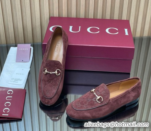 Shop Cheap Gucci Jordaan GG Upper Suede Flat Loafers with Horsebit Dark Brown 2025 840725