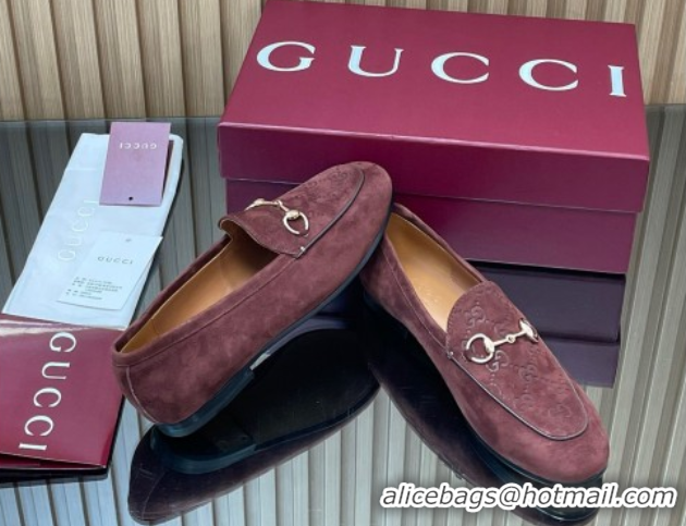 Shop Cheap Gucci Jordaan GG Upper Suede Flat Loafers with Horsebit Dark Brown 2025 840725