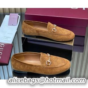 Low Price Gucci Jordaan GG Upper Suede Flat Loafers with Horsebit Light Brown 2025 840725