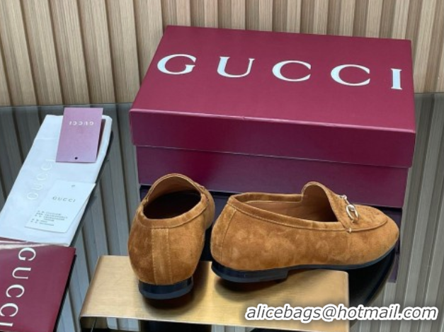 Low Price Gucci Jordaan GG Upper Suede Flat Loafers with Horsebit Light Brown 2025 840725