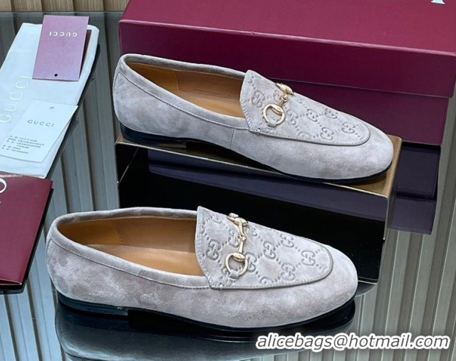 Best Product Gucci Jordaan GG Upper Suede Flat Loafers with Horsebit Grey2 2025 840725