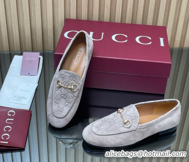 Best Product Gucci Jordaan GG Upper Suede Flat Loafers with Horsebit Grey2 2025 840725