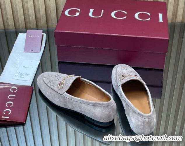 Best Product Gucci Jordaan GG Upper Suede Flat Loafers with Horsebit Grey2 2025 840725