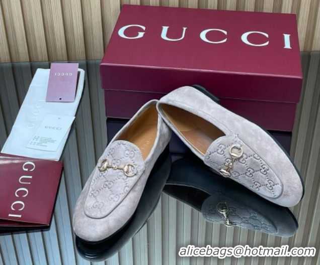 Best Product Gucci Jordaan GG Upper Suede Flat Loafers with Horsebit Grey2 2025 840725