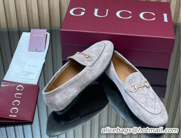 Best Product Gucci Jordaan GG Upper Suede Flat Loafers with Horsebit Grey2 2025 840725