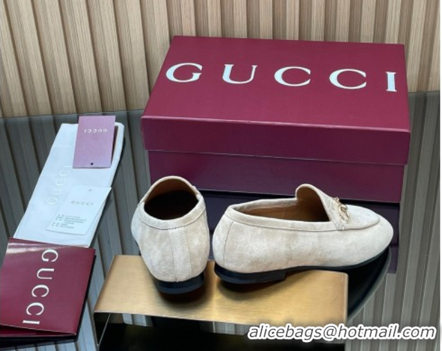 Top Grade Gucci Jordaan GG Upper Suede Flat Loafers with Horsebit Light Grey 2025 840725