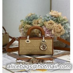 Top Grade Dior Lady D-Joy Small Bag in Cannage Straw-Like M9250 Khaki/Brown 2025