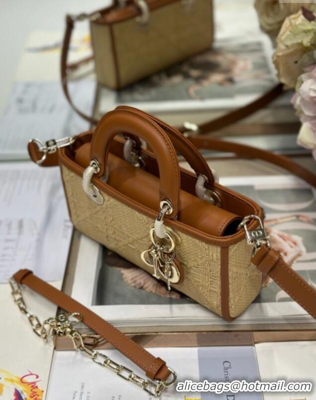 Top Grade Dior Lady D-Joy Small Bag in Cannage Straw-Like M9250 Khaki/Brown 2025