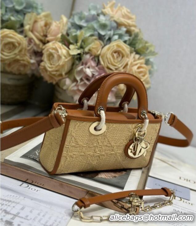 Top Grade Dior Lady D-Joy Small Bag in Cannage Straw-Like M9250 Khaki/Brown 2025