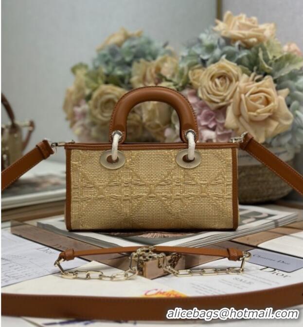 Top Grade Dior Lady D-Joy Small Bag in Cannage Straw-Like M9250 Khaki/Brown 2025
