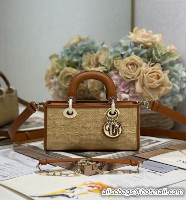 Top Grade Dior Lady D-Joy Small Bag in Cannage Straw-Like M9250 Khaki/Brown 2025