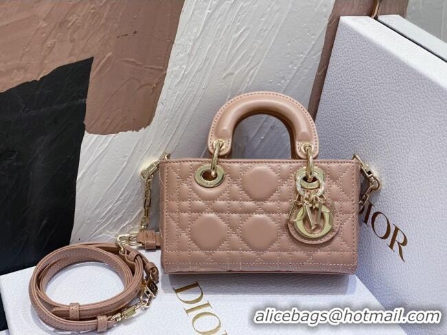 Famous Brand Dior Lady D-Joy Micro Bag in Cannage Lambskin M9250 Dusty Pink 2025