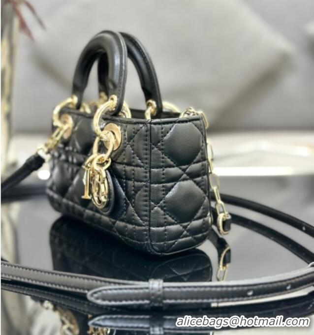 Top Design Dior Lady D-Joy Micro Bag in Cannage Lambskin M9250 Black/Gold 2025