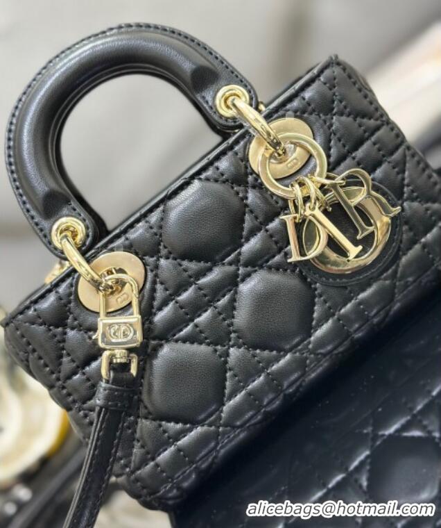 Top Design Dior Lady D-Joy Micro Bag in Cannage Lambskin M9250 Black/Gold 2025