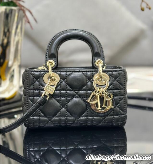 Top Design Dior Lady D-Joy Micro Bag in Cannage Lambskin M9250 Black/Gold 2025