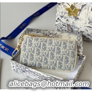 Buy Discount Dior DiorTravel Myrte Zipped Key Case in Blue Oblique Chambray-Effect Embroidery S2177UTZQ 2025