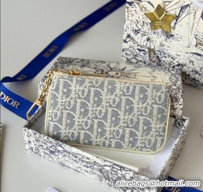 Buy Discount Dior DiorTravel Myrte Zipped Key Case in Blue Oblique Chambray-Effect Embroidery S2177UTZQ 2025