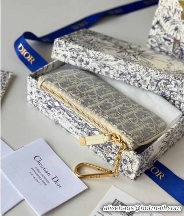 Buy Discount Dior DiorTravel Myrte Zipped Key Case in Blue Oblique Chambray-Effect Embroidery S2177UTZQ 2025