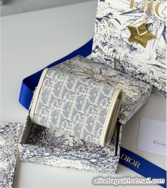 Promotional Dior 30 Montaigne Glycine Card Holder in Blue Oblique Chambray-Effect Embroidery S2300UWHC 2025