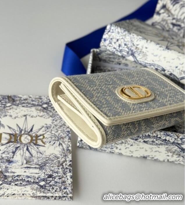 Promotional Dior 30 Montaigne Glycine Card Holder in Blue Oblique Chambray-Effect Embroidery S2300UWHC 2025
