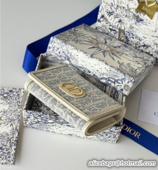 Promotional Dior 30 Montaigne Glycine Card Holder in Blue Oblique Chambray-Effect Embroidery S2300UWHC 2025