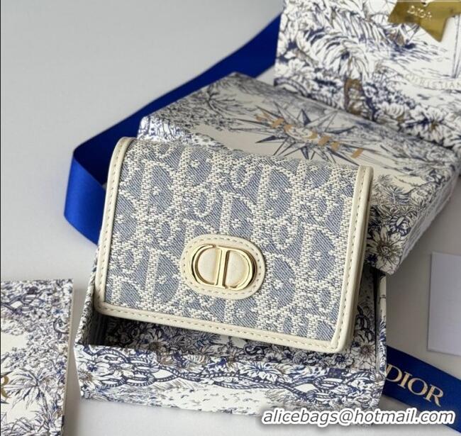 Promotional Dior 30 Montaigne Glycine Card Holder in Blue Oblique Chambray-Effect Embroidery S2300UWHC 2025