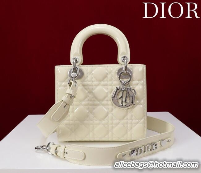 Best Price Dior Small Lady My ABCDior Bag in Cannage Patent Leather M0538 Light Yellow 2025