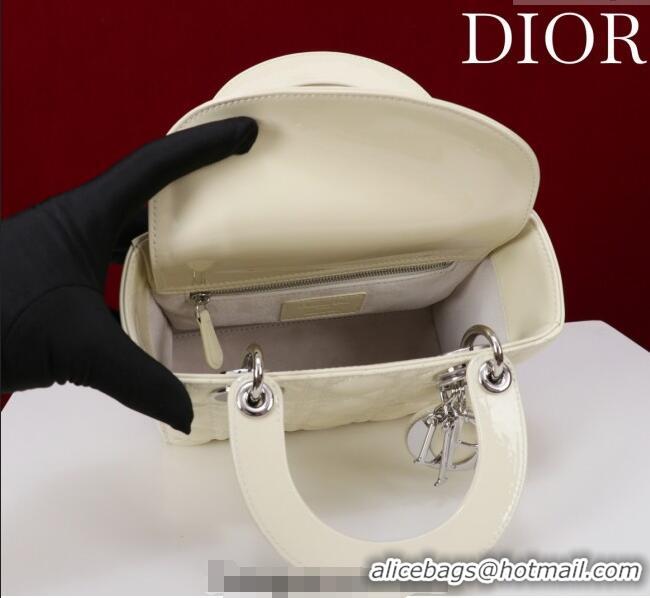 Best Price Dior Small Lady My ABCDior Bag in Cannage Patent Leather M0538 Light Yellow 2025