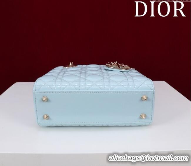 New Fashion Dior Small Lady My ABCDior Bag in Cannage Patent Leather M0538 Ice Blue 2025