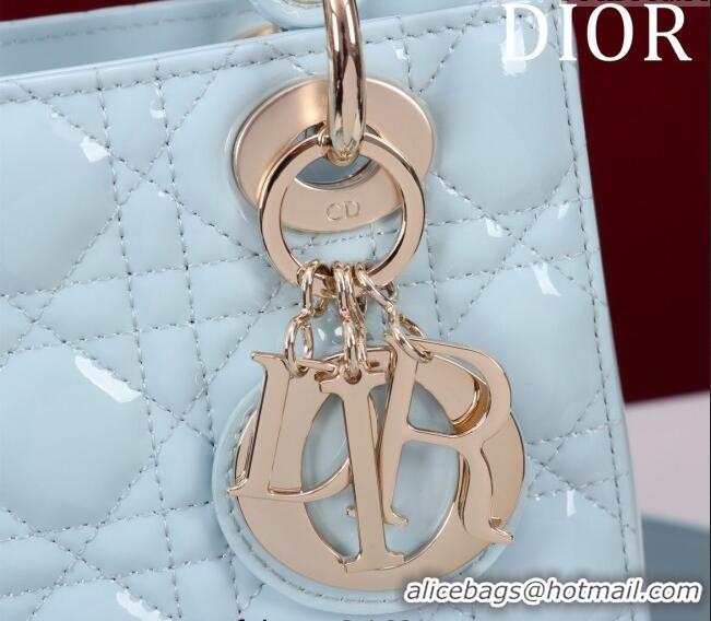 New Fashion Dior Small Lady My ABCDior Bag in Cannage Patent Leather M0538 Ice Blue 2025