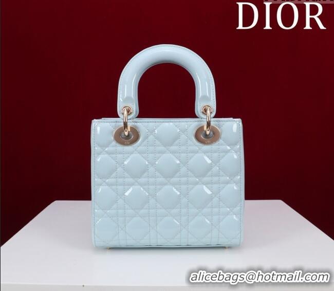 New Fashion Dior Small Lady My ABCDior Bag in Cannage Patent Leather M0538 Ice Blue 2025