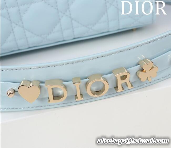 New Fashion Dior Small Lady My ABCDior Bag in Cannage Patent Leather M0538 Ice Blue 2025