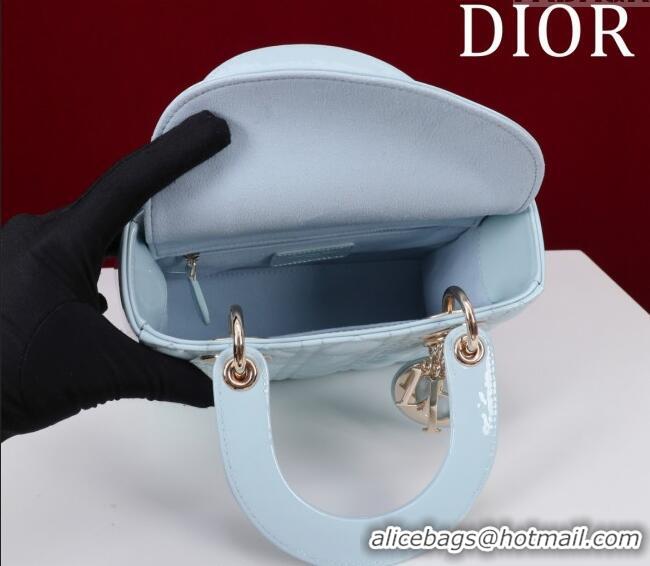 New Fashion Dior Small Lady My ABCDior Bag in Cannage Patent Leather M0538 Ice Blue 2025