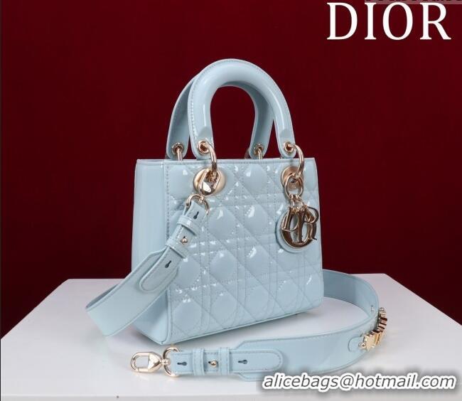 New Fashion Dior Small Lady My ABCDior Bag in Cannage Patent Leather M0538 Ice Blue 2025