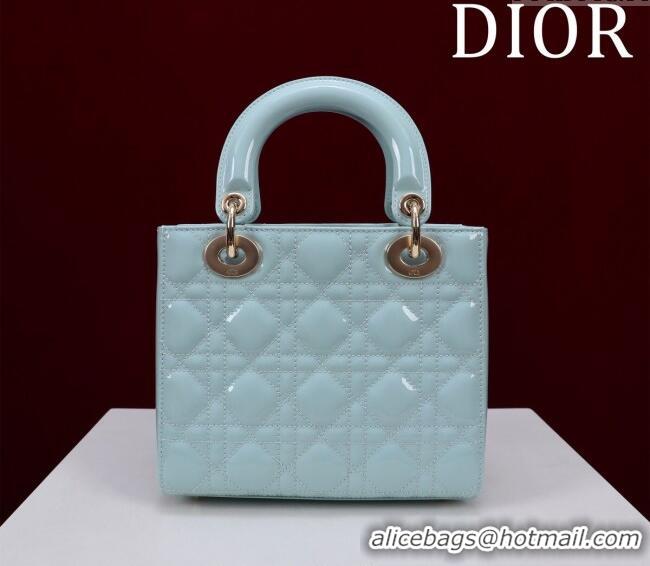 Top Quality Dior Small Lady My ABCDior Bag in Cannage Patent Leather M0538 Pale Green 2025