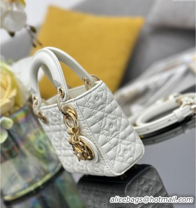 Famous Brand Dior Micro Lady Dior Bag in White Cannage Lambskin with Star Motif D6098 2025