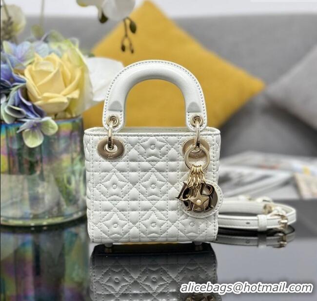 Famous Brand Dior Micro Lady Dior Bag in White Cannage Lambskin with Star Motif D6098 2025